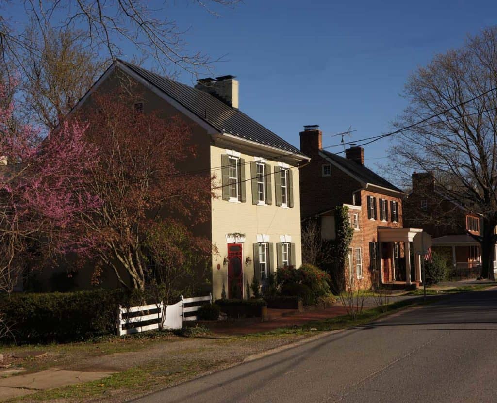 houses in the sun on second street in Waterford Virginia The Village