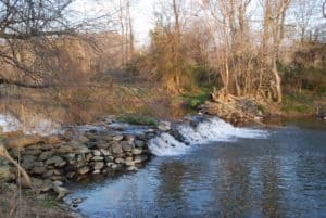 Catoctin creek dam at the end of the Phillips Farm Hiking Trail in Waterford VA